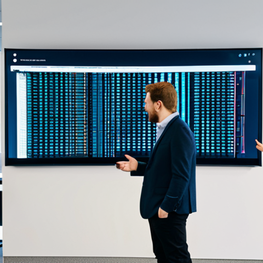 A group of professional software developers, fully clothed in modest business casual attire, standing in a modern, brightly lit open-plan office. In the background, a large digital display shows a visual metaphor: a complex, monolithic tangle of interwoven code being conceptually broken down into distinct, smaller, neatly organized, and interconnected modular blocks, representing the shift to Micro Frontend architecture. The developers are gesturing towards the display, discussing the increased clarity and efficiency. Perfect anatomy, well-formed hands, proper finger count, natural body proportions, natural pose. Professional photography, high quality, safe for work, appropriate content, family-friendly.